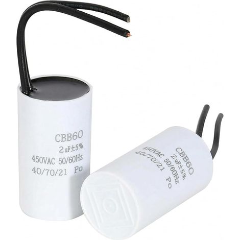 Condensateur de Démarrage 2µF 450V Moteur CBB60, Condensateur de Service avec Boîtier en Plastique, Pièce de Rechange pour Volet Roulant, Pompe de Circulation et Appareils Électroménagers, 2pcs (1/5)