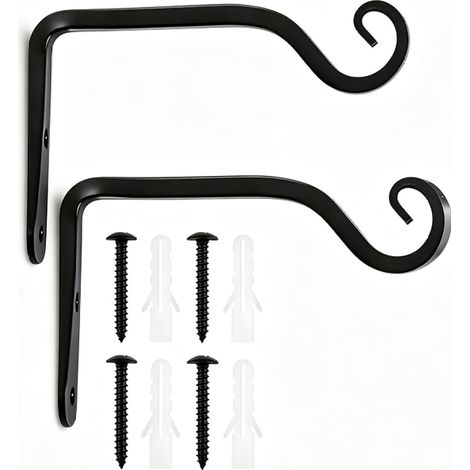 Set mit 2 Wandhaken 18 cm, Hängepflanzenhalterungen für den Außenbereich, schwarze Dekohaken für den Garten (1/5)