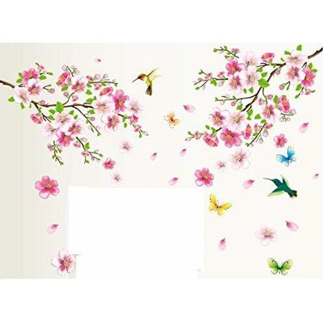 XXL Wall Sticker Peach Blossom Flowers Bird Butterfly Wall Stickers Wall Stickers Wall Stickers Living Room Bedroom Deco (1/4)