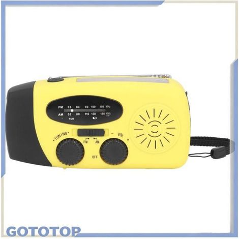 Lampe de poche radio Radio Solaire à Manivelle Radio d'Urgence Multifonction Radio deco horloge Style japonais jaune (1/4)
