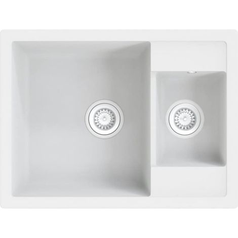 Maison Exclusive - Lavello da Cucina Doppio con Foro Troppopieno Bianco in Granito