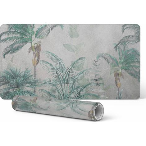Alfombrilla de escritorio antideslizante con dise帽o de palmeras sobre fondo pastel, 100x50 cm.