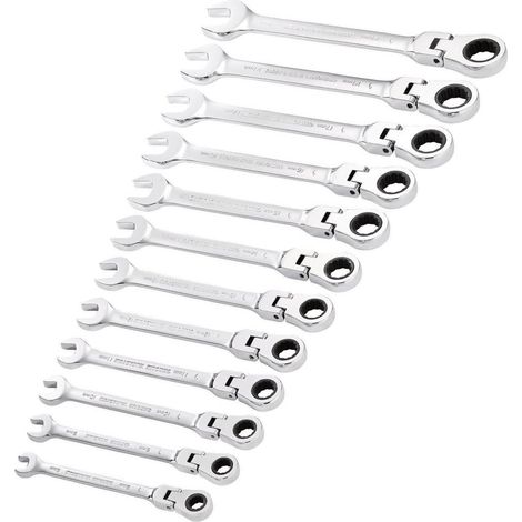 Draper 27733 12 Piece Hi-Torq Metric Flexible Head Ratchet Combination Spanner Set