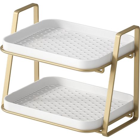Égouttoir à vaisselle 2 niveaux blanc avec plateau, étagère de séchage en métal et plateau en plastique pour rangement de cuisine sur plan de travail (1/5)
