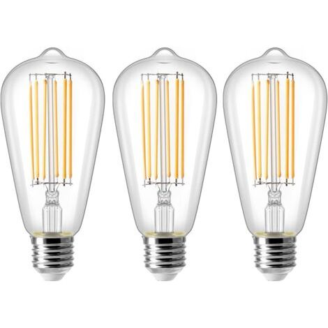 8W E27 ST64 Ampoule LED, Ampoule à Filament Vintage Edison, Equivalent à 80W, Blanc Chaud 2700K, 800LM, Rétro Décorative Lampe, Non Dimmable, Lot de 3 (1/4)