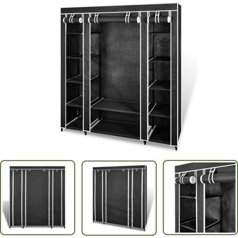 The Living Store Stoffschrank mit Fächern Kleiderstangen 45×150×176 cm Schwarz - Kleiderschrank - Garderobenständer - Stauraum - Aufbewahrung - Textilschranksystem (1/5)