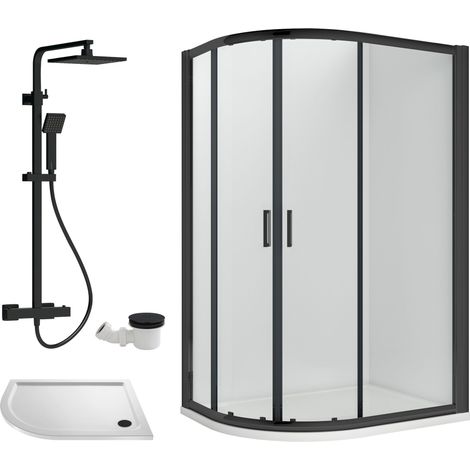 Balterley Almington Quadrant Offset Left Bundle: Tray, Square Kit & Waste, 1000 x 800 mm White/Black