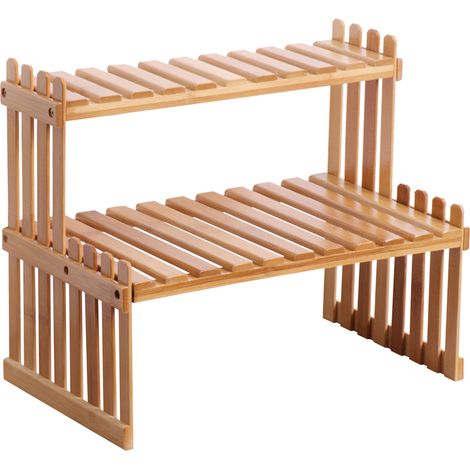 Estantería de bambú de 2 niveles para macetas, organizador de balcón, organizador de armario, multifuncional para bricolaje en la sala de estar y la habitación de los niños.