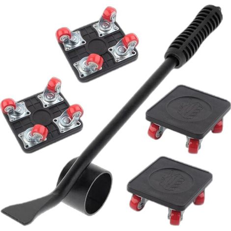 4 pièces Kit de levage et déplacement de meubles, roulettes ABS, embouts caoutchouc, charge max 400 kg, pour parquet et moquette (1/5)