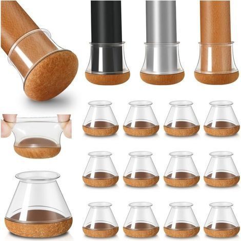 Protection Pied de Chaise, 20 pièces protecteurs de Sol en Silicone Transparent avec Feutre enveloppé, Couvre-Jambes de Chaise , sans Bruit,+ (1/5)