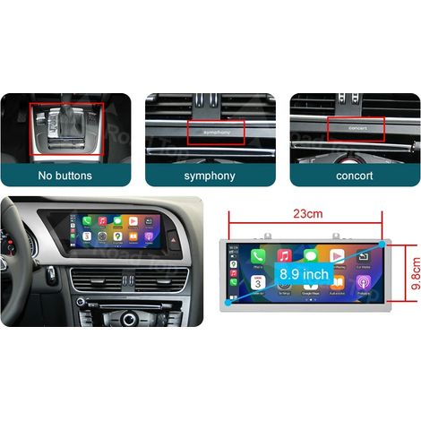 Pantalla multimedia para coche, CarPlay inalámbrico, Android Auto, 8,9" LHD, coche sin GPS (1/2)
