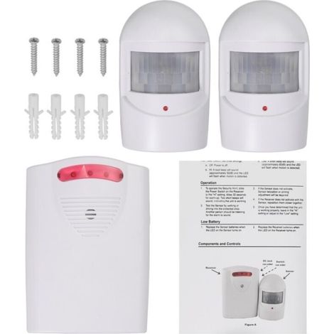 Système d'alarme de sécurité, 1 récepteur et 2 détecteurs de mouvement PIR résistants aux intempéries pour cour/garage/grange, kit de sirène sans fil pour la protection anti-effraction du port et de l (1/5)