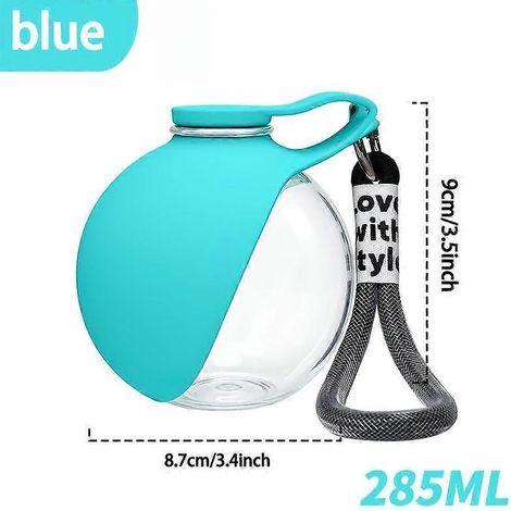 Vaso de agua esférico para mascotas, bebedero portátil transparente con cuerda para colgar, botella de agua de viaje a prueba de fugas para perros y gatos, diseño "Amor con estilo". (1/5)