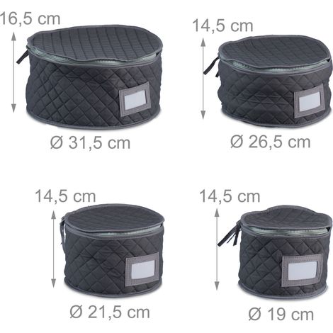 Lote de 6 cajas de almacenamiento para vajilla 30 x 20 x 15 cm protección acolchada camping casa de tela negra 130015930 (1/5)