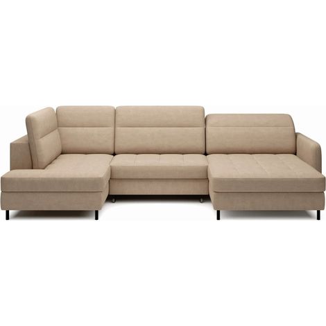 Divano angolare convertibile BERTHO 306 cm marrone chiaro in ciniglia – Angolo destro con baule (1/5)