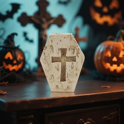 Figurine rotative en résine représentant un fantôme et une tête de citrouille pour Halloween, ornement décoratif à la fois effrayant et mignon avec base rotative, 5 styles différents. (1/5)