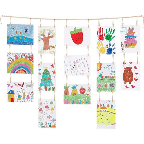 Pêle Mêle Photo Mural Bois - Guirlande Photo 140cm avec 34 Pinces en Bois - Porte Photo Mural Suspendu pour Décoration Chambre, Salon - Exposition Dessin Enfant et Cartes Postales (1/5)