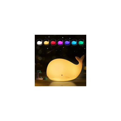 Simpatica luce notturna a LED in silicone a forma di balena per bambini, con interruttore a sfioramento, ideale per la cameretta, il soggiorno o come regalo - Crezuo