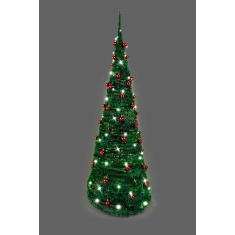 Prelit Pre Pop up Christmas Tree Xmas Home Indoor LED Warm White Lights Baubles Decorations Battery Operated, Red,6Ft (1/5)