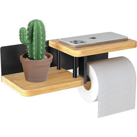 Porta carta igienica con supporto per cellulare - Porta rotolo doppio senza forare - Montaggio a parete per cucina, bagno (1/5)
