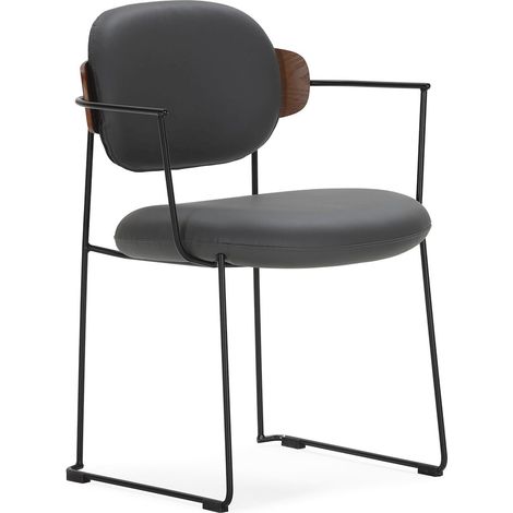 Chaise noire en métal et bois au style contemporain - noir, naturel et gris (1/2)