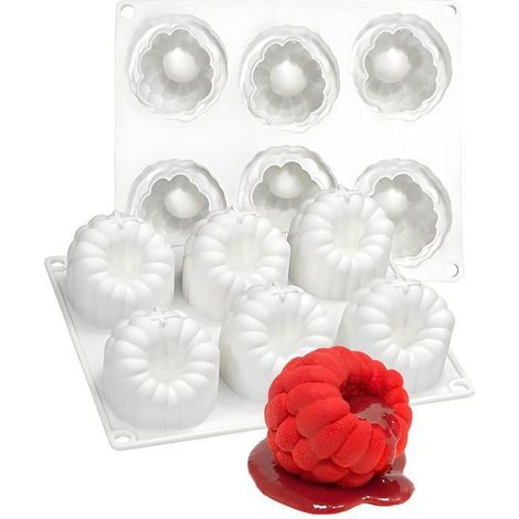 Moules en silicone à 6 cavités pour mousse de framboise, grand modèle cannelé, blancs (1/5)