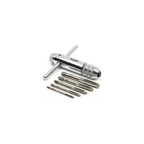 T Barre Poignée Porte-taraud à cliquet, Clé à taraud réglable avec 5pcs M3-M8 3mm-8mm filetage de vis à métaux à fiche métrique en forme de T de taraudage,OUYLAF