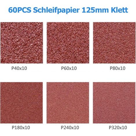Dischi abrasivi da 125 mm, 60 pezzi, dischi abrasivi a 8 fori, dischi abrasivi per levigatrici orbitali casuali, 10P40, 10P60, 10P80, 10P180, 10P240, 10P320 (1/4)