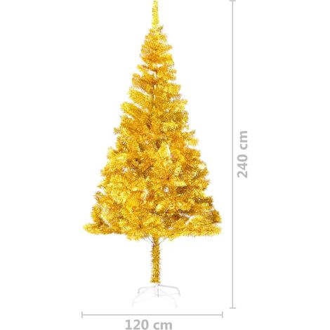 Sapin de Noël Doré Artificiel 240 X 120 cm et pied support pour un Noël original. (1/5)