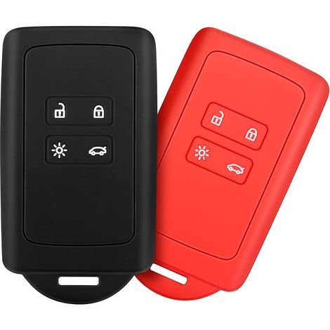 2 Accessoires Pour Cls De Voiture Renault (noir + Rouge), Compatible Avec Renault Smart Key 4 Cls, Housse En Silicone Souple Avec Porte-cls - Pour (1/5)