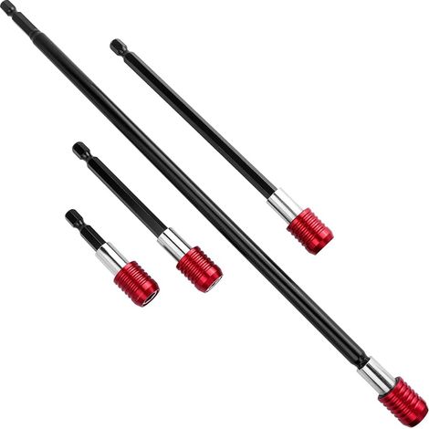 4Pcs Rallonges D'embout, Extension de Foret Magnétique, Portes Embout Magnétique Extension de Vissage Tournevis Rallonge Hexagonal 1/4" Rouge 50/100/150/300mm (1/5)