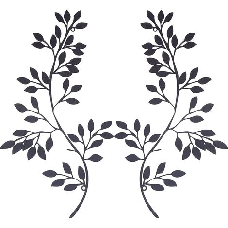 2 Pcs Métal Arbre Feuille Décoration Murale Vigne Olivier Feuille Mur Art Tentures Fer Noir Cadeau Décorations pour Intérieur Extérieur Chambre Salon Pendaison de Crémaillère Café