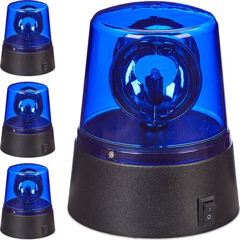 Relaxdays LED Blue Light, 4x Strobe Set with Rotating Reflector, Battery-operated, for Themed Parties, Batteries, Blue