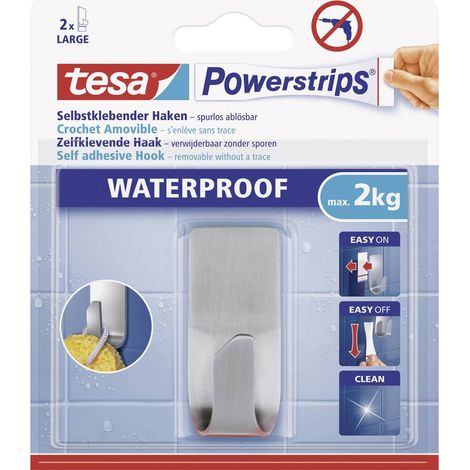 Gancio adesivo impermeabile Tesa Powerstrips Waterproof in metallo satinato (1/5)
