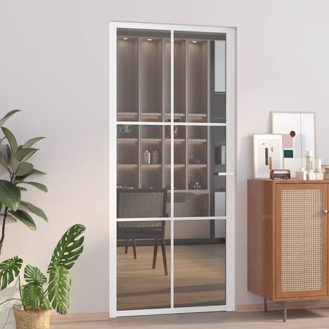 Porte intérieure-Portes d'entrée 93x201,5 cm Blanc Verre ESG et aluminium 978011 (1/5)