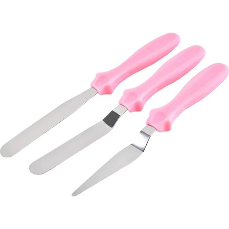 Espátulas para pasteles, aptas para untar glaseado, mantequilla y chocolate (juego de 3, color rosa). (1/5)