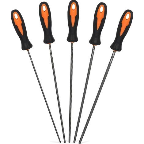 Ensemble de Limes D'affûtage pour Tronçonneuse, 5 Pièces de Limes Rondes En Acier pour Chaîne de Tronçonneuse avec Manche En Plastique – 3,2/4/4,5/4,8/5,5 mm (1/5)