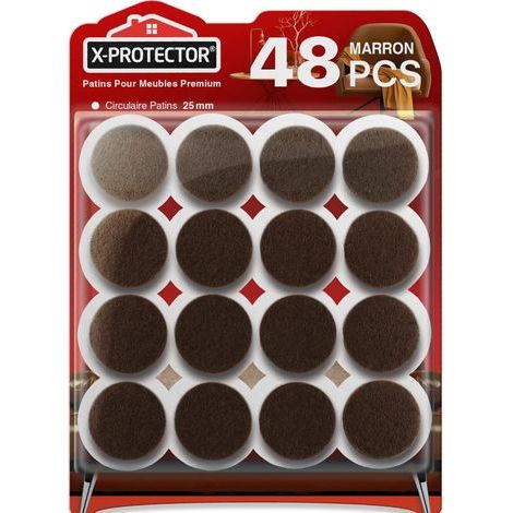 48 PCS - Patin Feutre - Patin Meuble - Protection Sol Anti-Rayures - Adhésif Robuste Pour Chaises Et Tables - Marron - 2,5 cm (1/5)