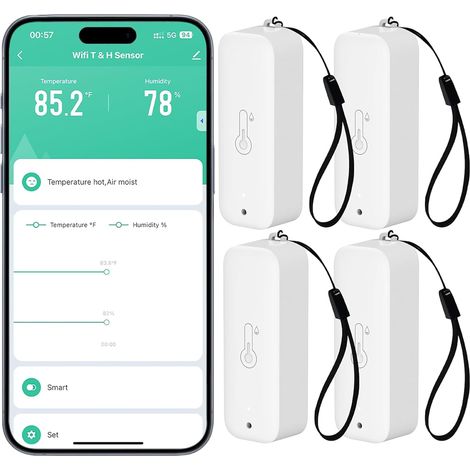 WiFi Hygromètre Thermomètre Capteur, Capteur de température et d'humidité sans fil avec alarme de notification d'application à distance, Fonctionne avec l'application Tuya (4 paquet) (1/5)