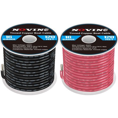 Fil électrique de calibre 16 16 AWG comprenant 16 AWG rouge 37 m et noir 37 m, câble électrique en cuivre étamé de calibre 16 pour bateau, haut-parleurs automobiles, éclairage (1/5)