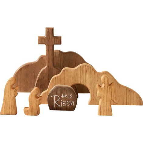 Décoration de Pâques, plateau en bois scène Résurrection Christ, décoration religieuse (cadeau) (1/5)