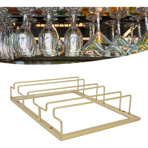 Estante para copas bajo el fregadero: Estante colgante para 3 filas de copas de vino invertidas, fabricado en hierro dorado, estilo europeo. (1/5)