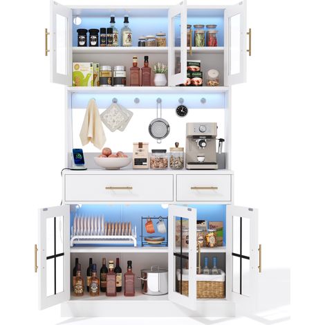 CHICFURN Aparador de cocina 100x40x180 cm blanco, LED, 6 puertas, 2 cajones y enchufe (1/5)