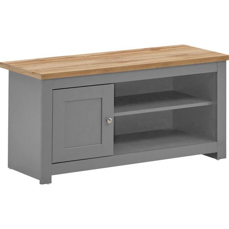 Modern TV Unit With 1 Door and 1 Shelf in Light Grey Finish Oak Top (1/4)