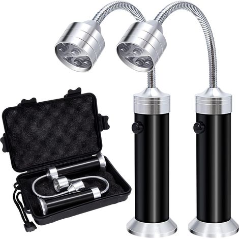 Lampe de barbecue, lot de 2 lampes LED avec base magnétique, accessoires de barbecue flexibles et rotatifs à 360°, éclairage portable pour camping, fête, extérieur, garage [Classe énergétique A+]