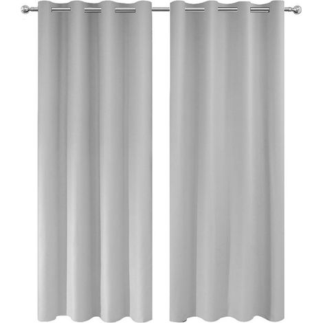Tenture Blackout avec Grommets sans Perçage, Isolation Thermique, 132x213cm Gris Clair Polyester, 1 Pièce (1/5)