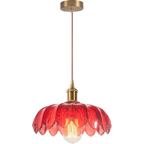 Plafonnier D'Intérieur Vintage Suspension Luminaire En Verre Lustre Rétro Suspension Moderne Pour Salon, Chambre, Couloir Rouge (1/5)