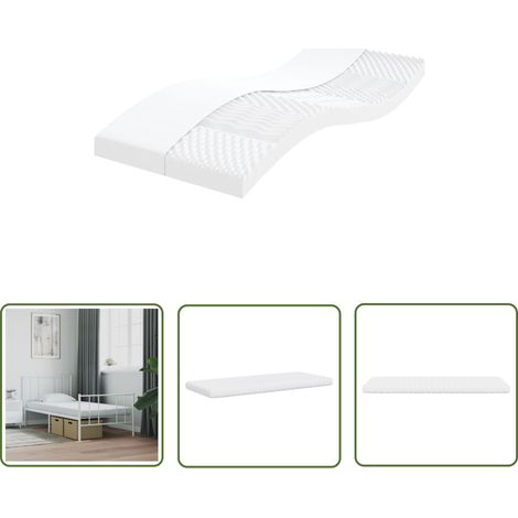 The Living Store Matelas en mousse blanc 90x200 cm 7 zones dureté 20 ILD - Matelas Mousse - Matelas Double Zone - Matelas Confort - Matelas Support Lombaire - Literie Blanche (1/5)