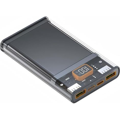 Batterie externe transparente - Charge ultra rapide 22,5 W, compatible avec les téléphones Apple et Huawei - Noir (1/5)
