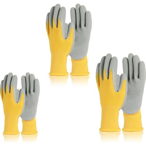 Gants de Jardinage pour Enfants 3 Paires Safety Gants de Moins 6-11 Ans, Paume en Caoutchouc Une Résistance à L'eau et à La Saleté,18cm Jaune (1/5)